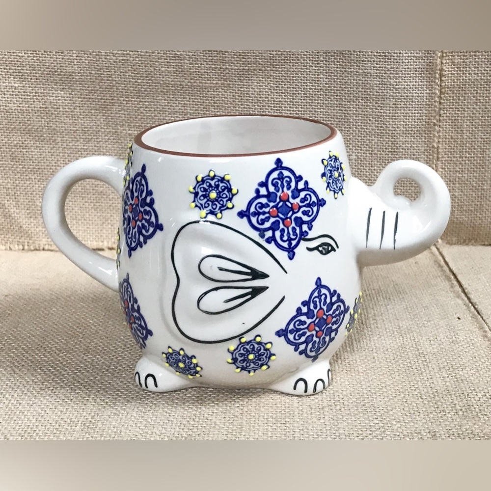 Elephant Coffee Mug Cup Hand Painted 3D Whimsical Boho Coastal Tribal